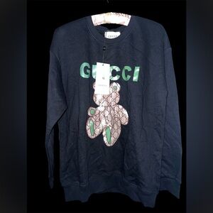 Men's Black Sweater With Gucci Logo and Teddy bear Not Authentic